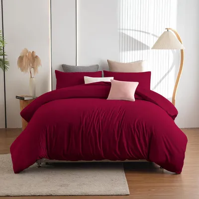 Produktbild von Bettwäsche-Set 180x200 cm Rot Mikrofaser Bügelfrei Knitterfrei mit 2x Kissenbezug 80x80 cm Reißverschluss