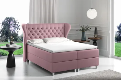 Obrázek produktu pro Boxspringová postel s prošívaným čelem 160x200 JUTTA - fialová + topper