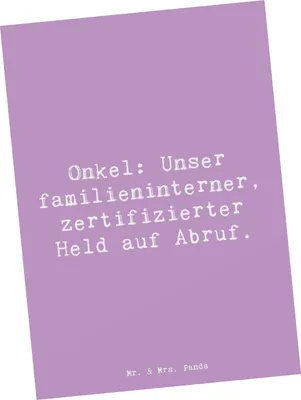 Produktbild von Mr. & Mrs. Panda Postkarte Spruch Onkel-Held - Lavendeltraum - Geschenk, Ansichtskarte, Held, Ersatzvater, Familienangehöriger, Patenonkel, herzerwärmende Sprüche