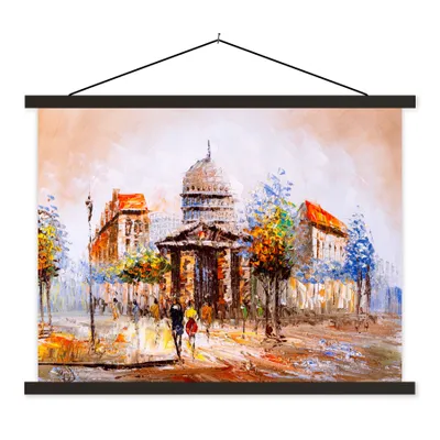 Produktbild von MuchoWow® Textilposter Gemälde - Stadt - Öl 150x113 cm mit schwarzem Rahmen - Wohnzimmer