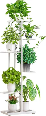 Productafbeelding van Plantenrek, 6 etages, metaal, wit – Bloemenrek, plantenrek voor binnen en buiten – Meerlaags plantenrek voor woonkamer, keuken en balkon