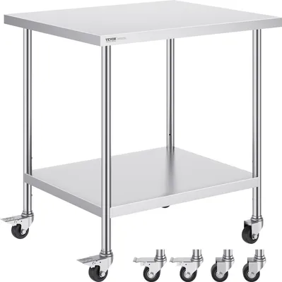 Obrázek produktu pro Pracovní stůl z nerezové oceli Komerční přípravný stůl na kolečkách 762x457mm