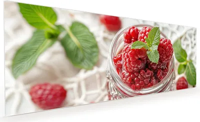 Produktbild von Küchenrückwand Spritzschutz Glas mit Motiv Himbeerglas 40 x 40 cm