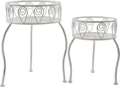 Produktbild von 2 tlg. Hocker-Set Blumenhocker Gartendeko Rund Pflanzenständer antik weiß