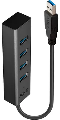 Produktbild von Lindy 43324, USB 3.2 Gen 1 (3.1 Gen 1) Type-A, USB 3.2 Gen 1 (3.1 Gen 1) Type-A, 5000 Mbit/s, Schwarz, Aluminium, Kunststoff, 0,3 m