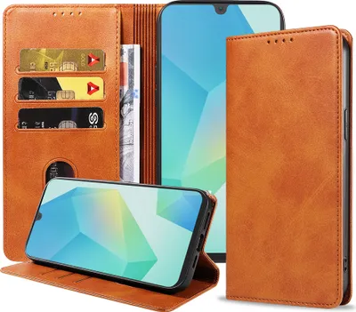Produktbild von Smartphonica Handytasche passend für Samsung Galaxy A16 Kunstleder mit Magnetverschluss und Kartenhalter Buchhülle mit Klappe - Braun