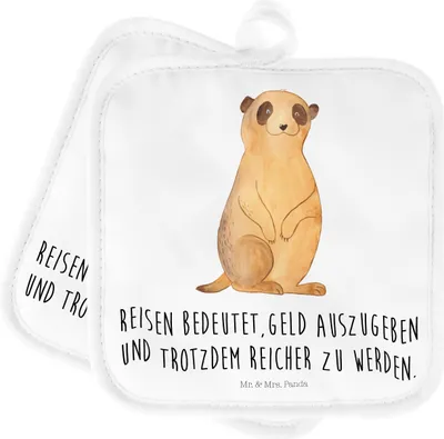 Produktbild von Mr. & Mrs. Panda Topflappen Erdmännchen - Weiß - Geschenk, Spruch, Doppel, Afrika, Ofenlappen, Set, Traveling, Topfuntersetzer, Reisen, topfhalter, Weltreise