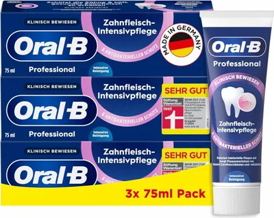 Produktbild von Oral-B Professional Zahnfleisch-Intensivpflege & Antibakterieller Schutz Intensive Reinigung Zahncreme/Zahnpasta, 3x75 ml