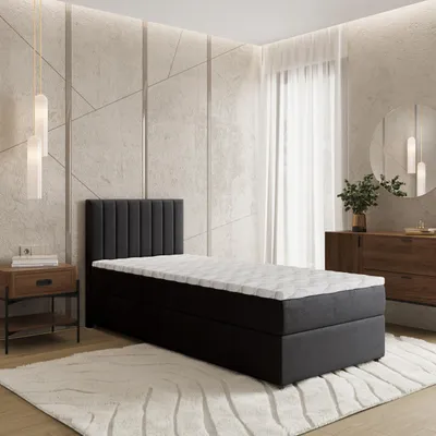 Produktbild von Masseno Boxspringbett BRESEL 90 90x200 cm Komplett-Set mit Bonell Matratze und Topper, Polsterbett mit Bettkästen -Schwarz, KRONOS 07