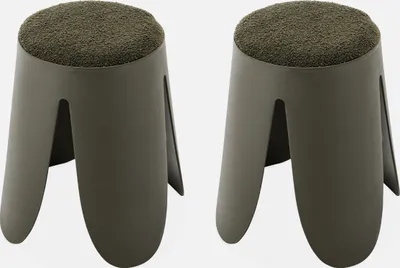 Produktbild von sweeek - 2er Set stapelbare Hocker, strukturierter Bouclébezug - Dunkelkhaki