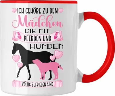 Produktbild von Trendation - Pferd Hund Tasse Geschenk Mädchen Reiterin Geschenkidee Rosa Kaffeetasse Reiten Lustiger Spruch (Rot)