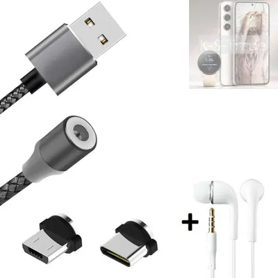 Produktbild von K-S-Trade® Hochwertiges Magnet-Lade-kabel Sync-Kabel Daten-Kabel + Kopfhörer kompatibel mit Samsung Galaxy S23 mit USB-Typ-C-Anschluss und