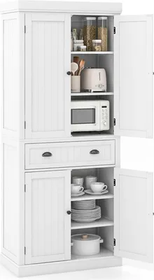 Zdjęcie produktu dla KOMFOTTEU szafka bufetowa wysoka z podwójnymi drzwiami, szafka do przechowywania szafka kuchenna drewno 183cm, (biały)