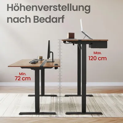 Image de Bureau réglable en hauteur | Marron | 160,1 x 70 x 72,1-120,1 cm