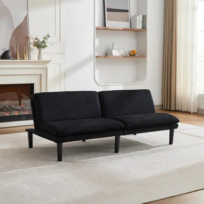 Immagine prodotto di Divano letto pieghevole MODFU, divano relax con schienale regolabile (3 posizioni), divano letto nero con gambe arrotondate, in velluto