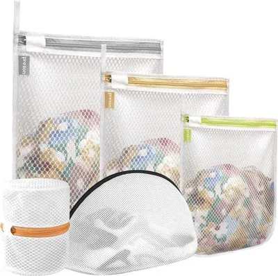 Produktbild von Unyqoos® Wäschenetze 5er-Set – wiederverwendbare Mesh-Wäschebeutel für Waschmaschine, Schonwäsche: BHs, Unterwäsche, Strümpfe, Dessous, Babywäsche & Schuhe, mit Aufhängeschlaufe