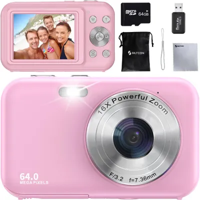 Produktbild von Siltcon® Digitalkamera Full HD 64MP – Kompaktkamera für Kinder & Vlogs, 16x Zoom, inkl. 64GB SD-Karte