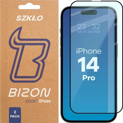 Produktbild von 2x Gehärtetes Glas für iPhone 14 Pro, Bizon Glass Edge Duo, Schwarzer Rahmen