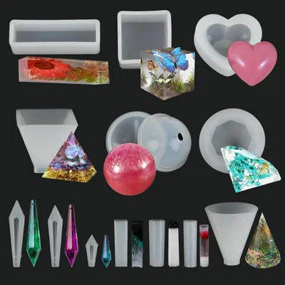 Productafbeelding van Set van 13 epoxyharsvormen: siliconen vormen voor het gieten van kunsthars, geschikt voor doe-het-zelf projecten