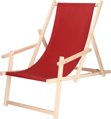 Image de Chaise longue pliante Chaise de plage Chaise de camping Chaise de jardin en bois - Rouge foncé