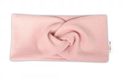 Productafbeelding van Handgemaakte, ribbelstructuur haarband voor baby's, model Nellys, in poederroze, maat 80/86