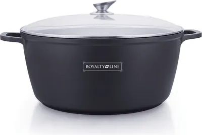 Obrázek produktu pro Velký hrnec, 23,4 litrů, 44 cm, nepřilnavý mramorovaný typ rendlíku, s poklicí, na dušení, vývar, džemy, se silikonovou ochranou rukojeti Royalty Line BS44ML
