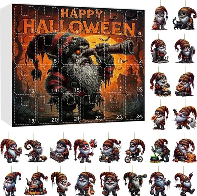 Produktbild von Halloween-Gnom-Adventskalender, 24 Tage Countdown-Kalender, 2D-Acryl-Kürbis-Gnom-Hängeornamente für Halloween-Heimdekoration