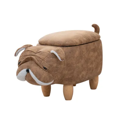 Produktbild von SVITA Tierhocker mit Stauraum Kinderhocker Ordnungshelfer Sitzhocker Polster mit Holzbeinen Kinderzimmer Deko Sitzbox Tier-Motiv Mops Hellbraun