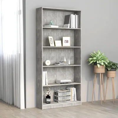 Produktbild von vidaXL Regál na knihy 5 přihrádek betonově šedý 80x24x175 cm výrobek z odvozeného dřeva