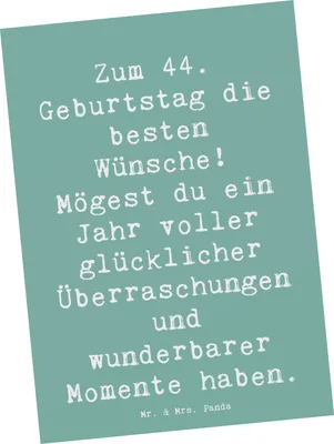 Produktbild von Mr. & Mrs. Panda Grußkarte Spruch 44. Geburtstag Glückwünsche - Meeresbrise - Geschenk, Meilenstein, Fotokarte, Alter, Postkarte, Happy Birthday, Zuneigung, Ansichtskarte