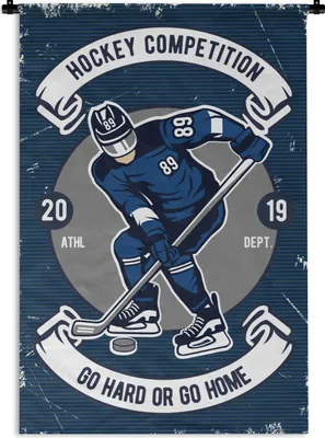 Produktbild von MuchoWow® Wandteppich Wandbehang Eishockey - Mann - Retro 60x90 cm Tapisserie Dekoration Wandtuch - Foto-Teppich - Abwaschbar