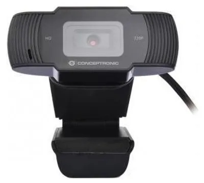 Produktbild von Conceptronic AMDIS 720p HD Webcam mit Mikrofon, 1280 x 720 Pixel, 30 fps, 1280x720@30fps, 1920x1080@30fps, 5 V, USB 2.0, Schwarz