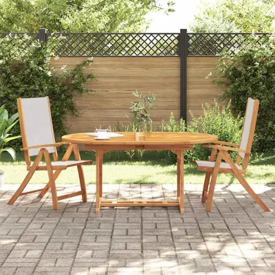Produktbild von Klappbare Gartenstühle im 2er-Set aus geöltem Massivholz-Akazie mit grauem Textilene-Gewebe, 5-fach verstellbar, für Terrasse und Garten, bis 110 kg