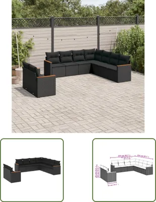 Produktbild von The Living Store 9-tlg. Garten-Sofagarnitur mit Kissen Schwarz Poly Rattan