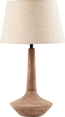 Obrázek produktu pro BELIANI Stolní lampa tmavě hnědá béžová stínidlo z bavlny a lnu podstavec z mangového dřeva 54 cm obývací pokoj moderní styl