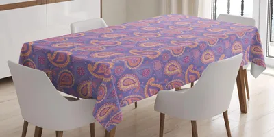 Produktbild von ABAKUHAUS Ethnisch Tischdecke, Traditionelles böhmisches Paisley-Muster-dekoratives persisches psychedelisches Volk, 140 x 240 cm, Lavendel Pfirsich Creme