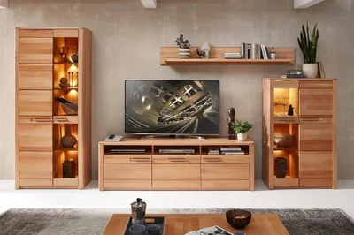 Produktbild von Wohnwand >Nature One< 4-teilig, mit LED, in Kernbuche teimassiv - 390x203x45cm (B/H/T)