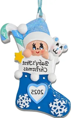 Image de Décorations de Noël personnalisées pour garçons et filles - Un sapin de Noël bleu unique pour les premières fêtes - 2025 - Cadeau pour un tout-petit.