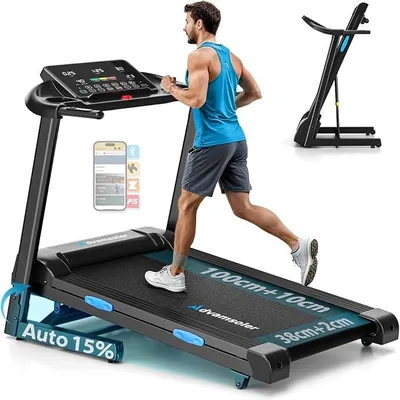 Obrázok produktu pre Bežecký pás do domácnosti s automatickou sklonom až 15 % | Skladací bežecký pás, rýchlosť 14 km/h, motor 3,0 HP, 12 prednastavených programov a aplikácia na sledovanie fitness, maximálna nosnosť 160 kg