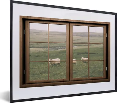 Produktbild von MuchoWow® MuchoWow® Gerahmtes Poster Durchsichtig - Schafe - Tiere 40x30 cm - Poster mit zchwarzem Bilderrahmen - Bilderrahmen - Poster im Rahmen