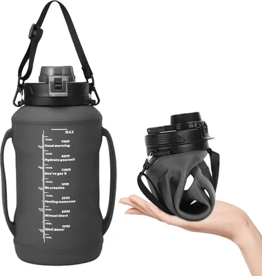 Produktbild von Faltbare Silikon-Wasserflasche - Auslaufsicher und tragbar - 2 Liter - schwarz