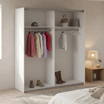 Produktbild von Dmora Großer Kleiderschrank Neive 182x200h cm Weiß, 2 Ablagen Kleiderstange