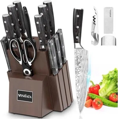 Immagine prodotto di Set professionale di coltelli da cucina in acciaio inossidabile - 15 pezzi - Con protezione per le dita
