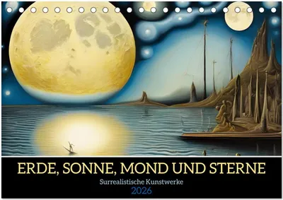 Produktbild von Erde, Sonne, Mond und Sterne Surrealistische Kunstwerke (Tischkalender 2026 DIN A5 quer), CALVENDO Monatskalender