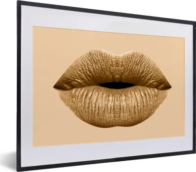Produktbild von MuchoWow® MuchoWow® Gerahmtes Poster Lippen - Pastell - Braun 40x30 cm - Poster mit zchwarzem Bilderrahmen - Bilderrahmen - Poster im Rahmen