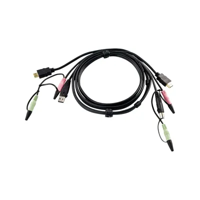 Produktbild von ATEN 2L7D02UH, 1,8 m, Schwarz, USB A, HDMI, 2 Audio Plugs, USB B, HDMI, 2 Audio Plugs, Männlich/Männlich, Schwarz