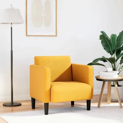 Produktbild von Hellgelber Sessel mit Armlehnen und 54 cm Sitzbreite, gemütlicher Lesesessel aus Cordstoff für Wohnzimmer, Schlafzimmer und Büro