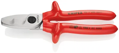 Produktbild von KNIPEX 95 17 200 Kabelschere mit Doppelschneide tauchisoliert, VDE- verchromt 200 mm