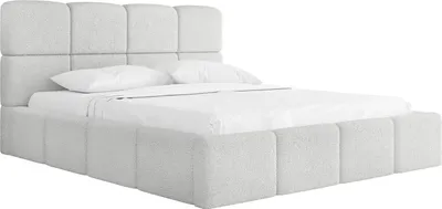 Obrázek produktu pro Čalouněná postel 160x200 s roštovým rámem - Šedá postel s vysokým čelem, bucle nebo sametová látka - Moderní manželská postel s úložným prostorem - Rám postele, bez matrace - Tivio - šedá