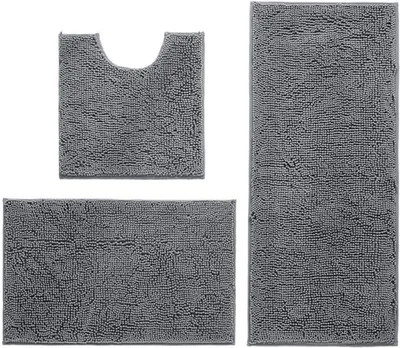 Produktbild von Badematten Set 3-teilig, antirutsch, Mikrofaser, 50x50 cm / 40x60 cm / 50x80 cm, grau, für Badezimmer